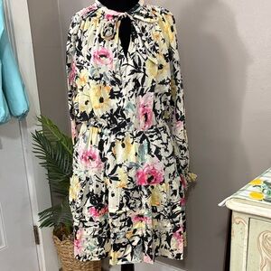 Black Label Lauren Ralph Lauren Floral Midi Dress - Black, Pink, Yellow Sz 12